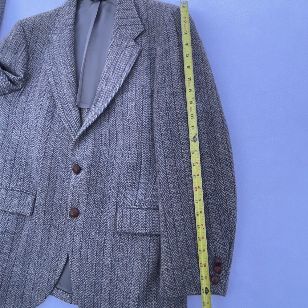 Vintage 1960s Harris Tweed Herringbone Blazer 42R Brown 100% Wool Made In USA - Picture 11 of 16